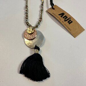 ANJU Sachi Beaded Necklace • Mixed Metal & Tassel, 30″